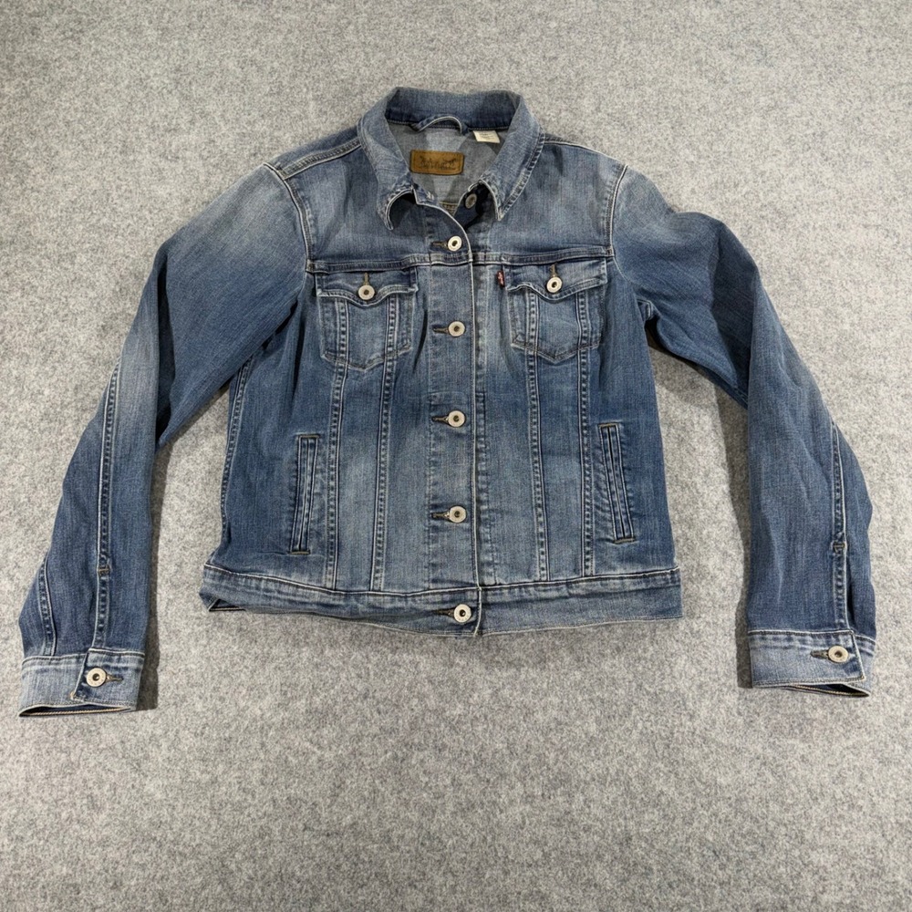 Levis Womens Size Medium Wash Denim Trucker Jacket Blue Jean Coat